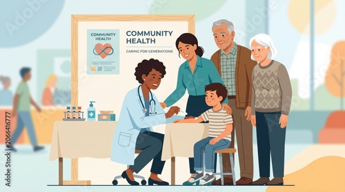 Community Health and Family Wellness: Doctor and Nurse Providing Care at a Vibrant Clinic Health Fair