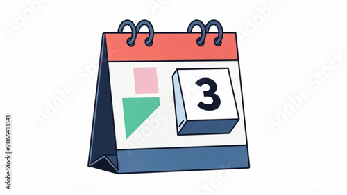 Colorful desk calendar with abstract shapes and scheduled date in a modern illustration