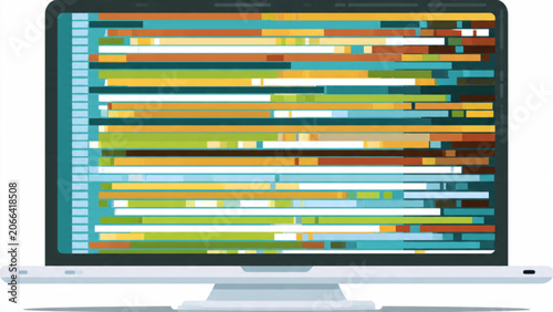 Laptop Screen Displaying Colorful Data Visualizations and Charts in a Modern Technology Environment