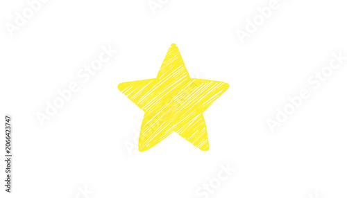 A hand drawn yellow star shape with scribbled texture isolated on a white background for educational or design print materials.
