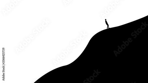 Hiking Traveler Stick Figure Animation.Man hiking semi flat color vector character. Trekker with walking sticks figure.
