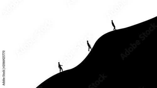 Hiking Traveler Stick Figure Animation.Man hiking semi flat color vector character. Trekker with walking sticks figure.