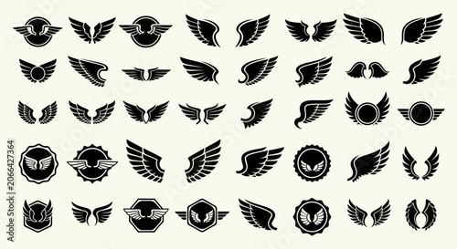 Schilderij op canvas Collection of Diverse Wing Emblems and Badges.