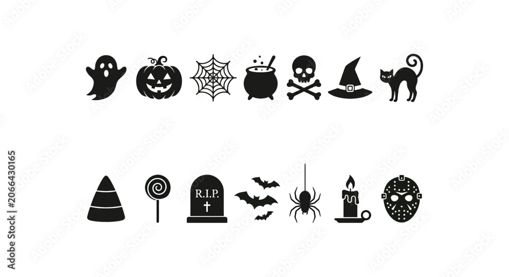 Obraz premium Halloween Icons Collection Black Silhouettes On White Background