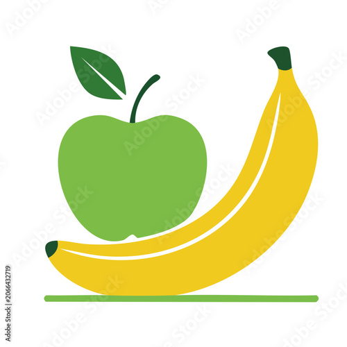 Green Apple and Yellow Banana Flat Icon