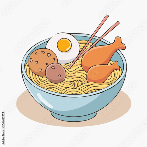 Noodle Bowl with Egg, Chicken, and Meatballs