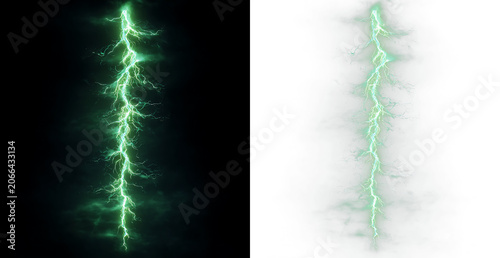 Fotografie Electric green thunderbolt with glowing effect on white background, isolated PNG