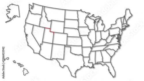 UTAH. State outline on a map. Idea for tourism, informational, and educational content. Animation for websites, apps, and creative design