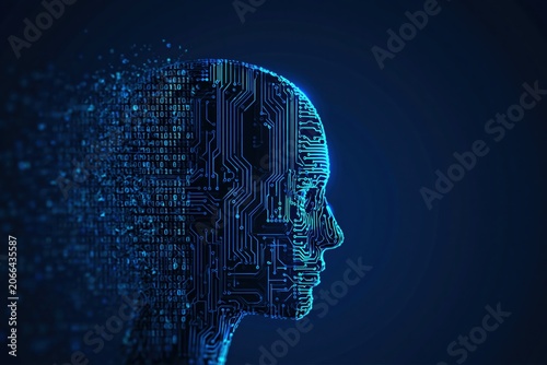 Ai digital brain with circuit board data particles representing future intelligence