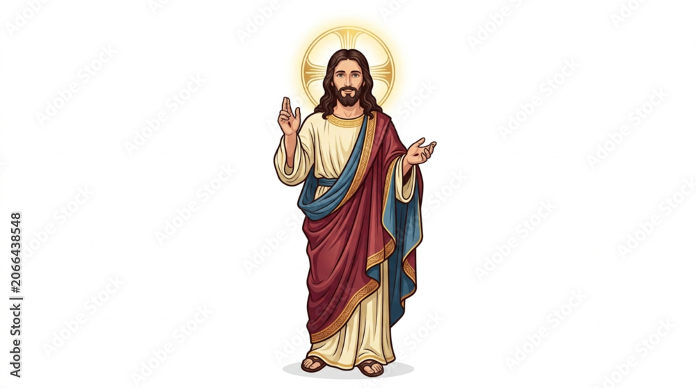 Fototapeta premium Jesus Christ standing and giving blessing vector illustration
