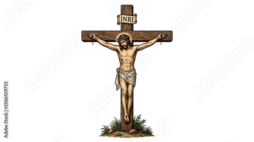 Foto Jesus Christ crucifixion on the cross vector illustration hand drawn style