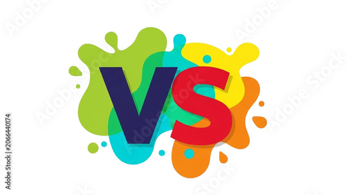 Colorful VS Letters with Vibrant Paint Splatters on Isolated White Background
