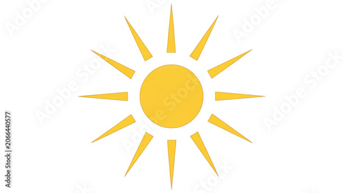 Minimalist Yellow Sun Icon with Straight Rays, Isolated White Background.