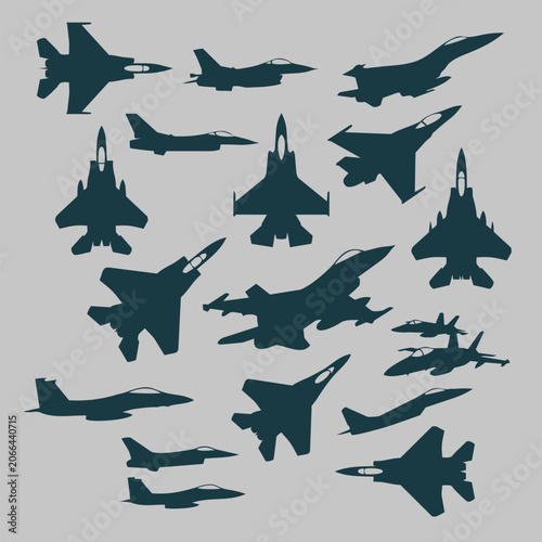 Bild auf Leinwand Military Fighter Jet Silhouettes In Various Angles