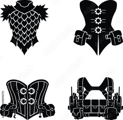 Cosplay Costume Silhouette Bundle Set Featuring Fantasy Warriors