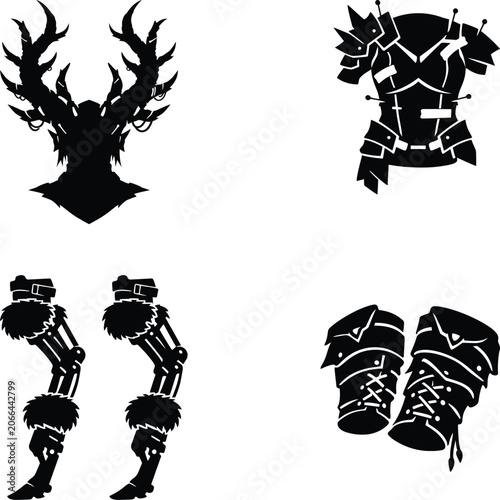 Cosplay Costume Silhouette Bundle Set with Anime Inspired Characters Armor Capes and Fantasy