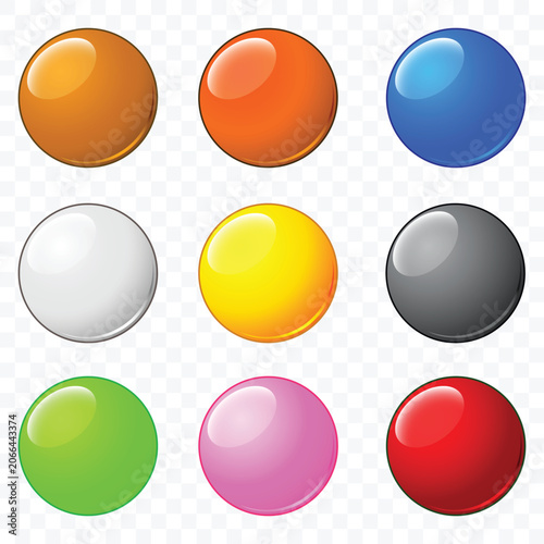 Colorful glossy button icons set, vector graphics