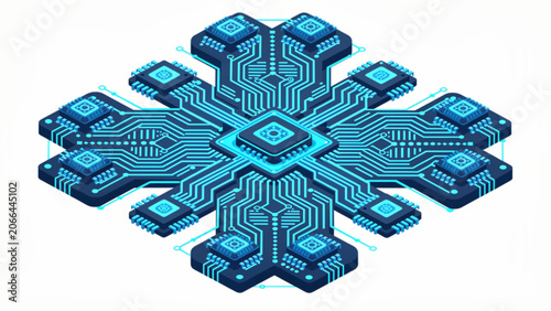 digital blue circuit board with technological pattern laid out in a symmetrical design