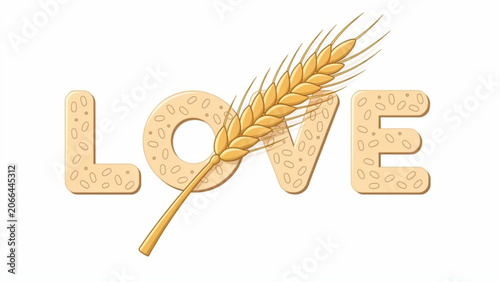 Cheese Letters Spell Love with Wheat Ear on Cream Background for Romantic Food Concept