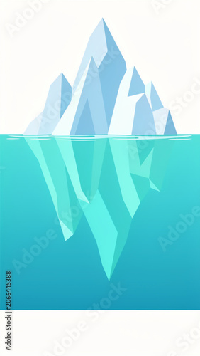 Large Iceberg Floating in Clear Blue Ocean with Reflection and Calm Water Scene