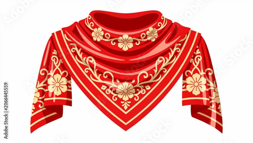 Traditional red and gold embroidered shawl with floral and geometric patterns for cultural wear