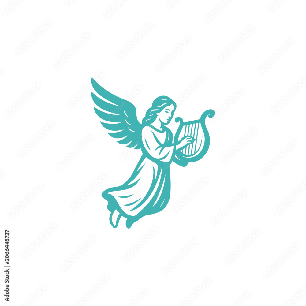 Naklejka premium Religious Angel Playing Music Logo