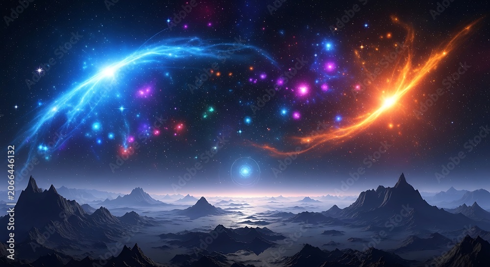 Fototapeta premium Vibrant Cosmic Landscape with Stellar Explosion.