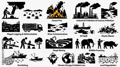 Human Impact on Nature Silhouette Collection for Sustainability and Conservation Themes
