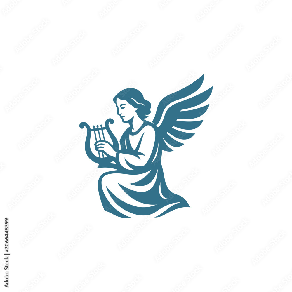 Naklejka premium Religious Angel Playing Music Logo