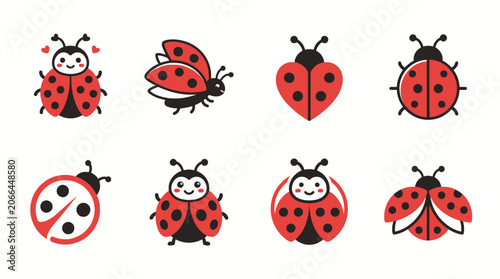 Seven cute ladybugs in different poses.