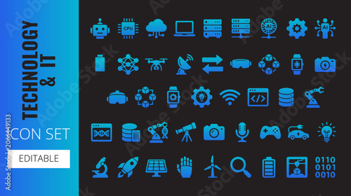 Technology and it icon set editable vector graphics