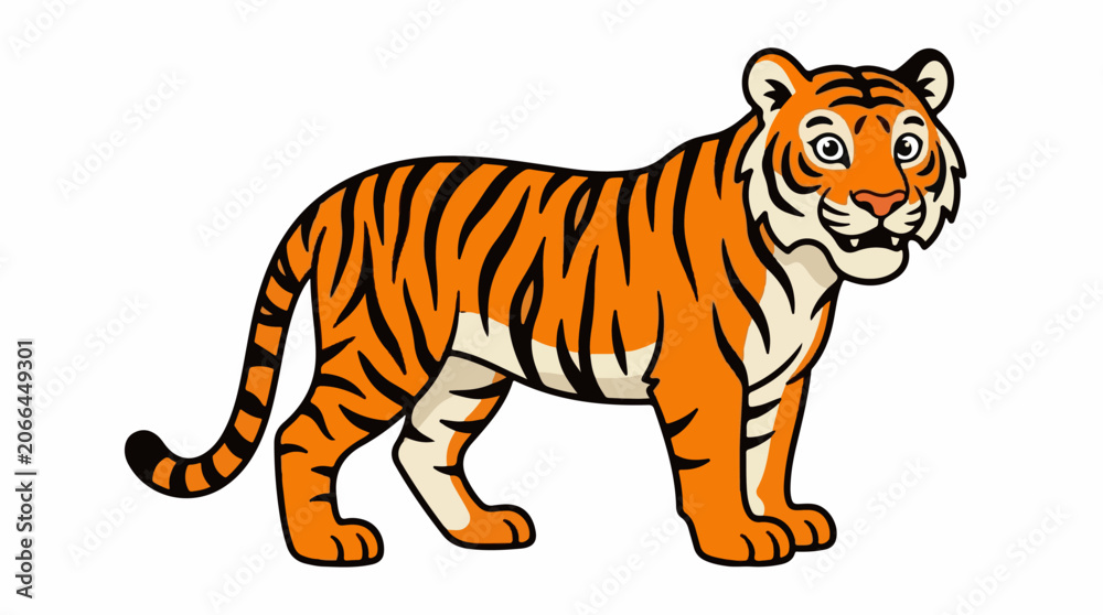 Fototapeta premium A cartoon tiger with orange and black stripes