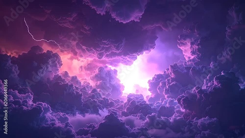 Dramatic lightning bolts strike through dense purple storm clouds