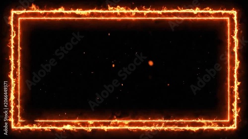 Glowing fire frame with burning embers on black background