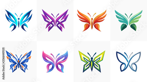 Colorful butterfly icons in various styles.