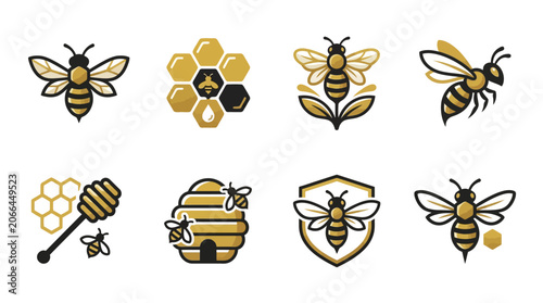 Collection of bees and honeycombs icons.