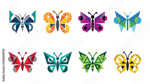 Colorful Butterfly Icons in Row.