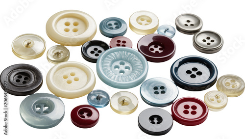 Fotografía Isolated collection of colorful apparel buttons in different styles and material