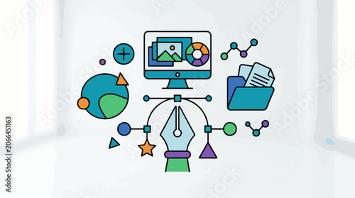 Colorful infographic elements on a white background