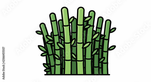 A cartoon illustration of a cluster of green bamboo stalks with leaves