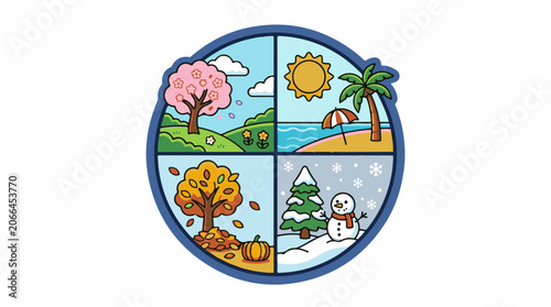 Colorful circular illustration of four seasons