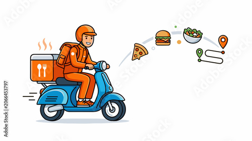 Delivery rider on scooter with food
