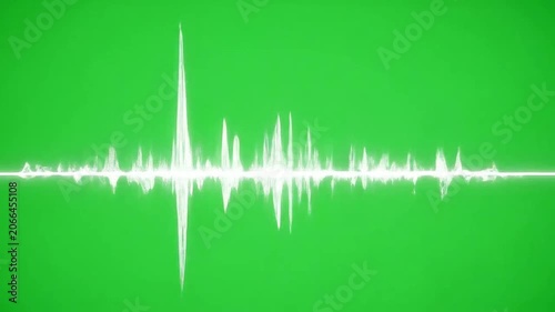 White glowing audio waveform on a green screen background