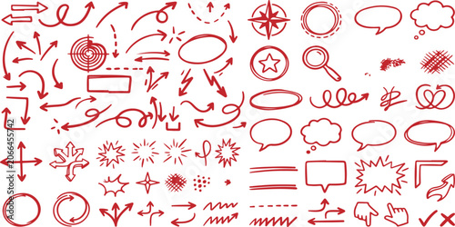 Tableau sur toile Creative Visual Markup Symbols : Red Hand Drawn Annotation Graphics for Content