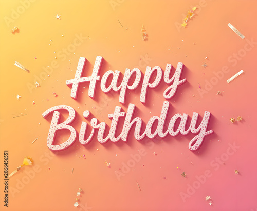Happy Birthday typography with yellow and pink color background.