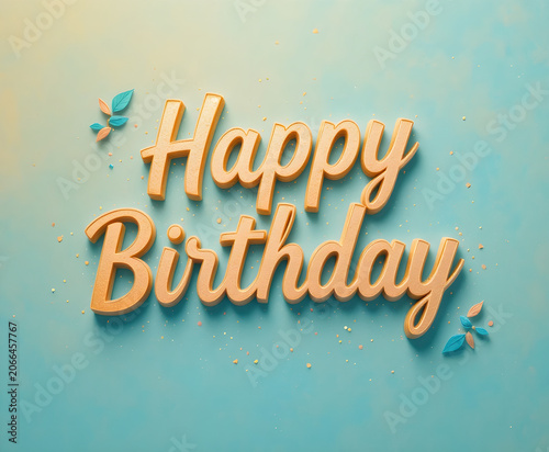 Happy Birthday typography with blue and yellow color background.