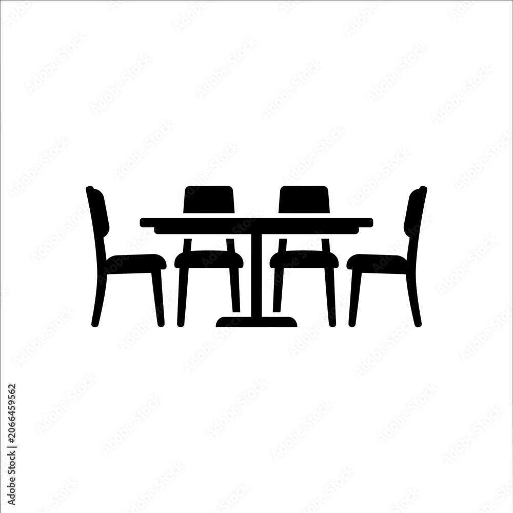 Fototapeta premium Dining table and chairs black vector icon