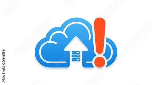futuristic cloud storage symbol with glowing exclamation mark, digital data protection warning. Generative AI