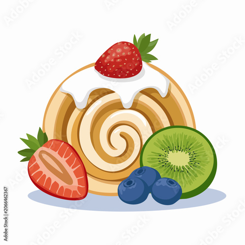 Swiss Roll Cake with Fresh Berries and Kiwi