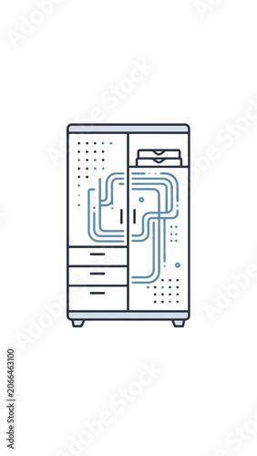 An electronic wardrobe with circuit design on the surface.